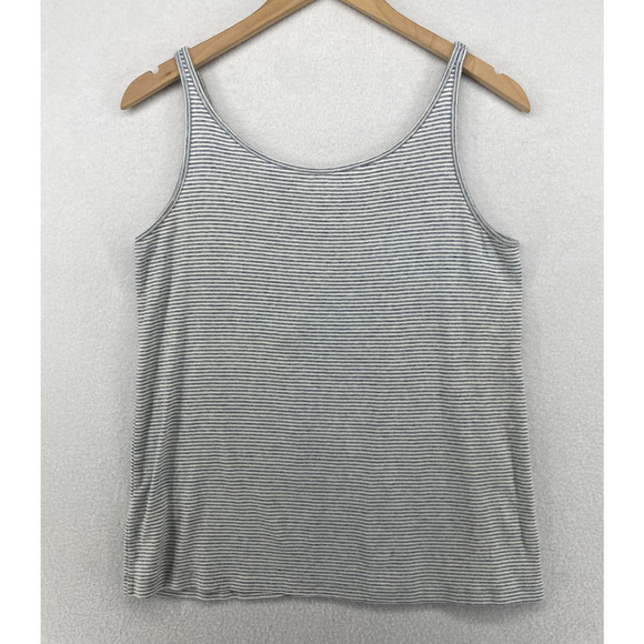 EILEEN FISHER Tank Top M Organic Cotton Jersey Striped Cami Scoop Neck Gray - Picture 3 of 13